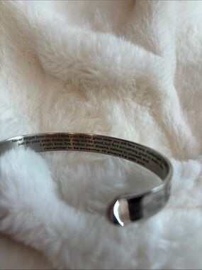Engraved Silver Cuff Bracelet Inspirational Message Gift NEW